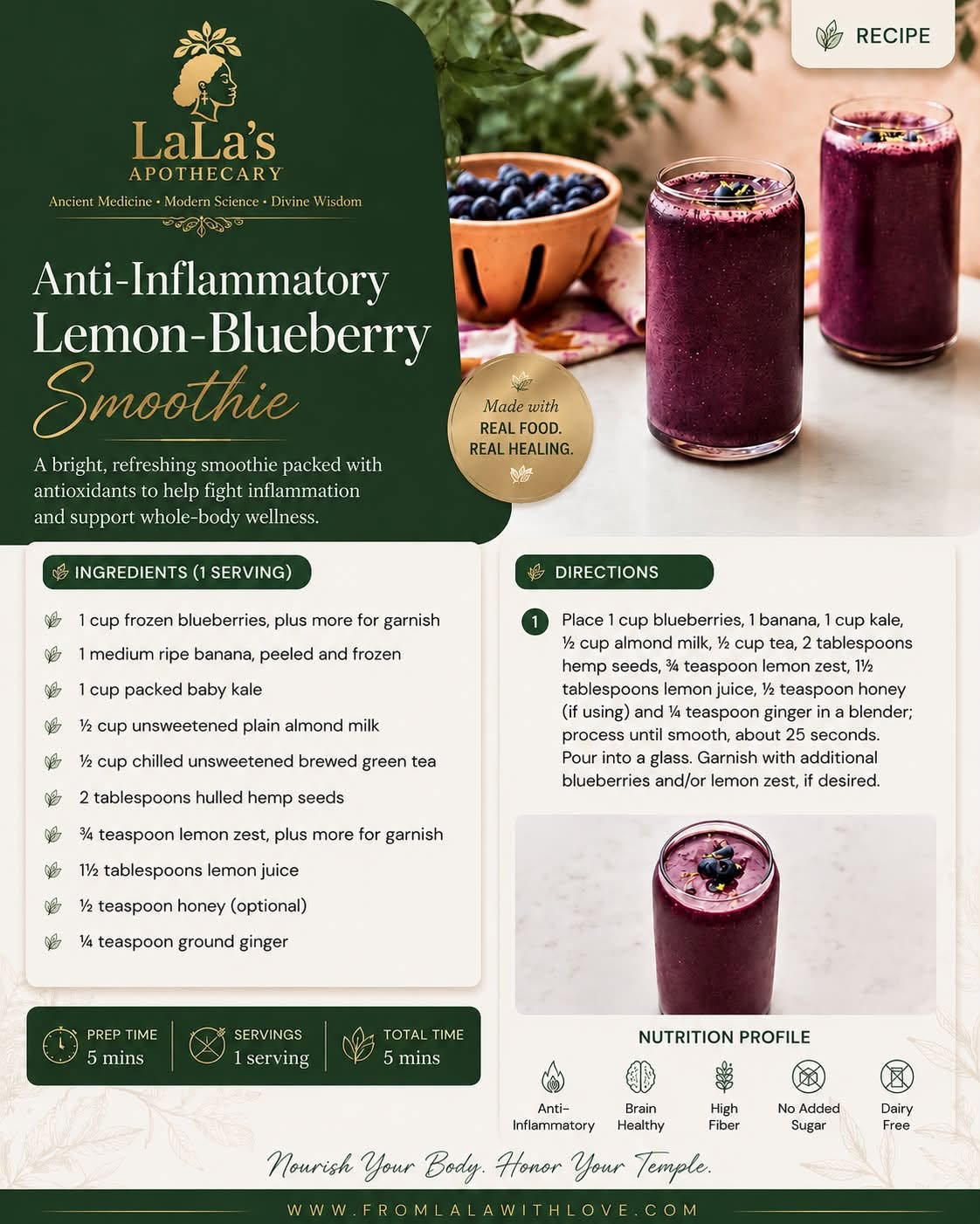 Anti-Inflammatory Lemon-Blueberry Smoothie by LaLa's Apothecary